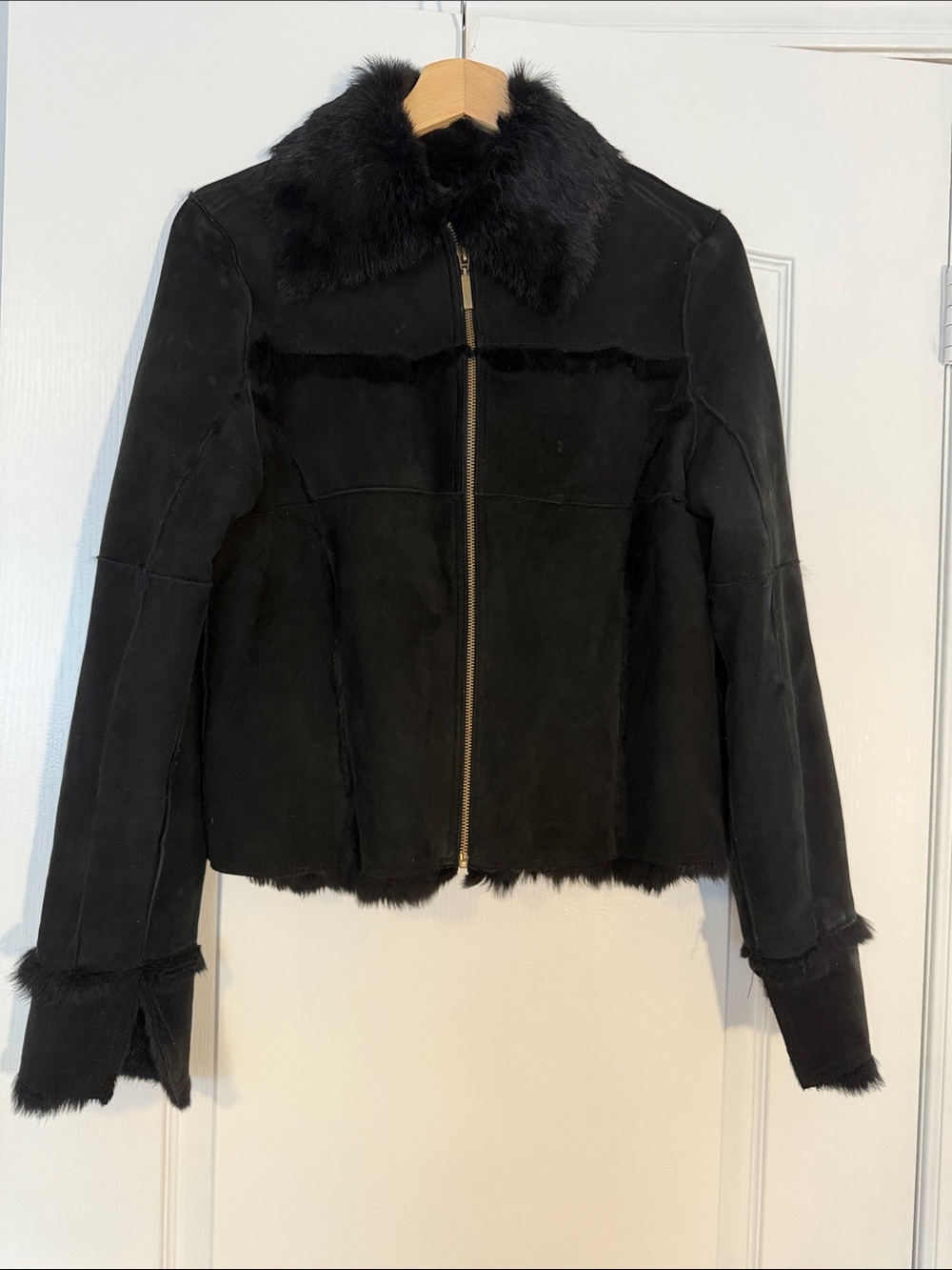 Short Shearling Jacket – Rabbit Fur & Leather – Size S– No Pockets